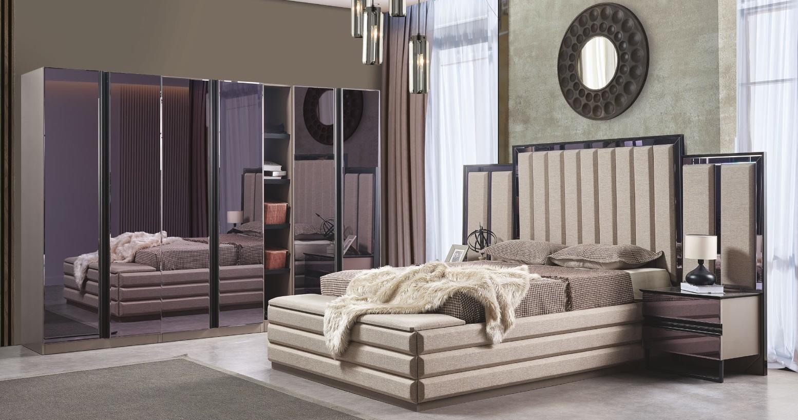 Modern Schlafzimmer Set Bett 2x Nachttische Kleidershrank Holzmöbel