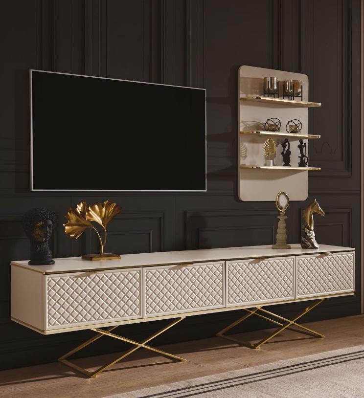 Luxus Wohnzimmer Set TV Ständer und Wandschrank Stilvoll Holzmöbel