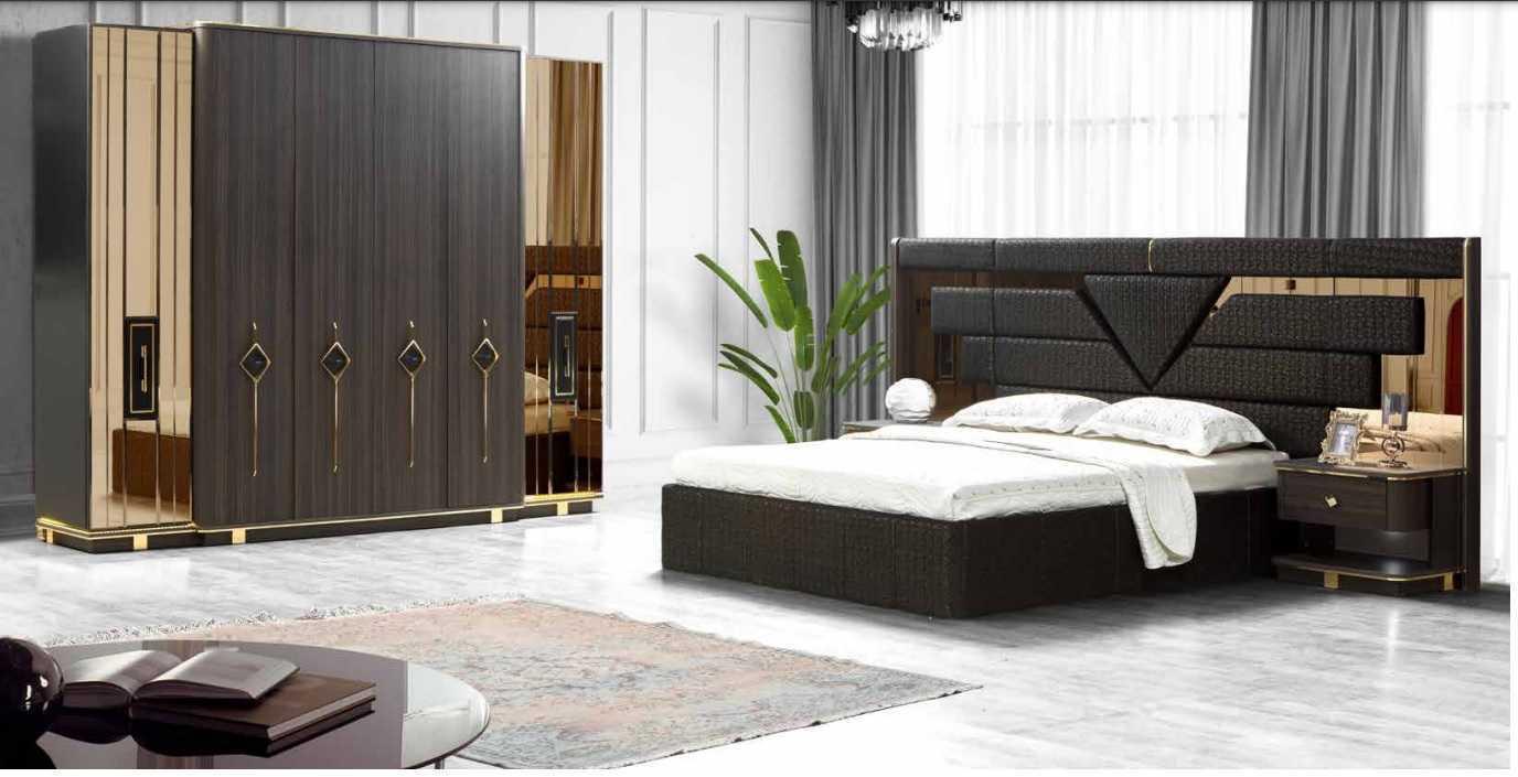 Stilvoll Schlafzimmer set Bett 2x Nachttische Kleiderschrank Nachttisch 4tlg
