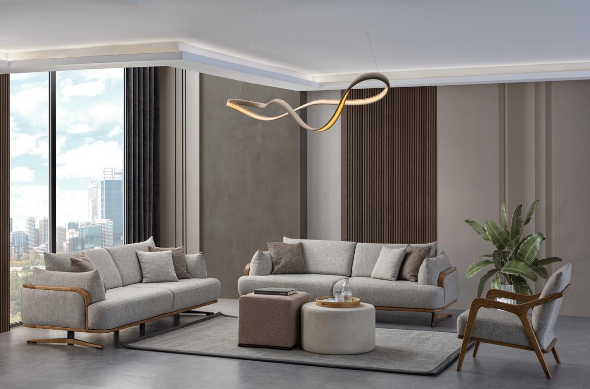 Möbel Wohnzimmer Helles Farbe Set 2x 3-Sitzer Sofas und Sessel 3tlg.