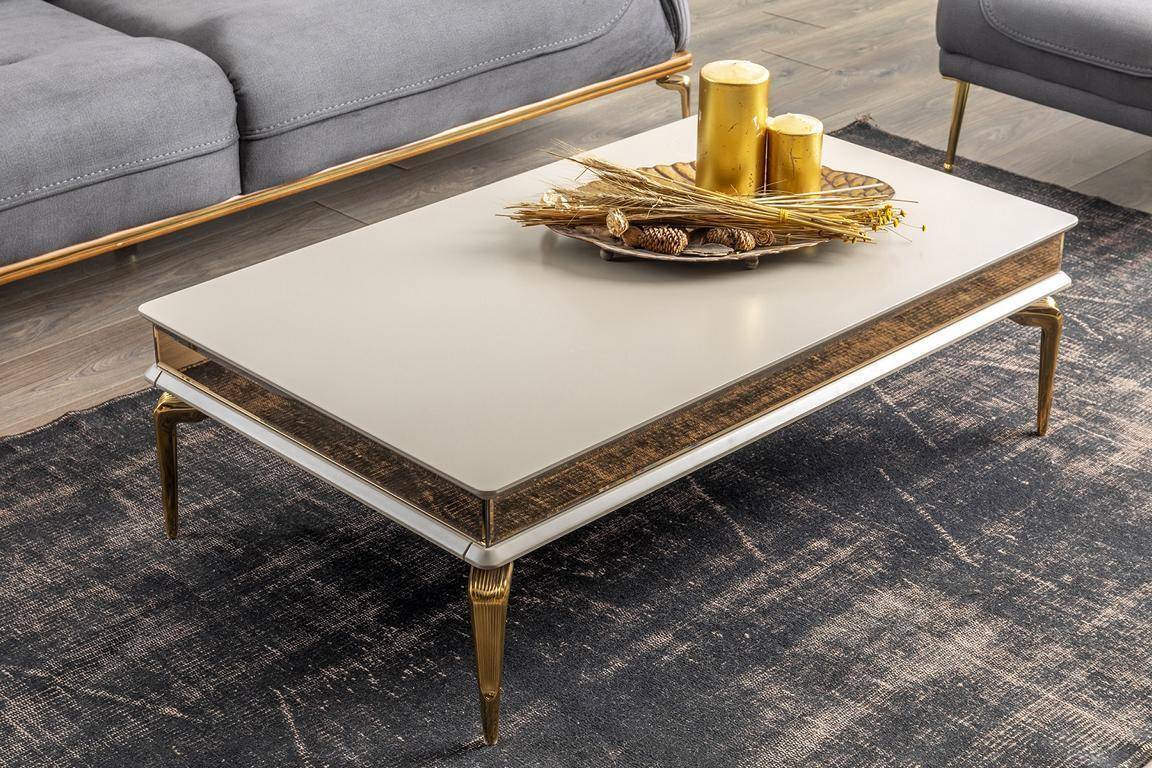 Weißer Wohnzimmer Couchtisch Designer Ablagetisch Edelstahl Tisch Neu