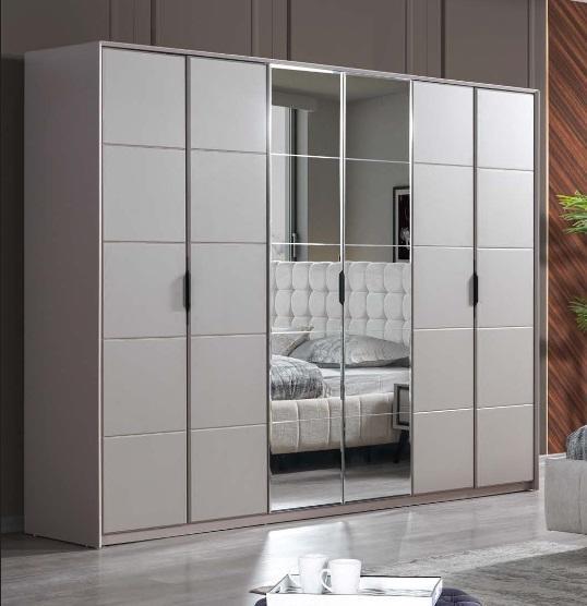 Grauer Kleiderschrank 6-türiger Schlafzimmer Schrank Luxus Glasschränke