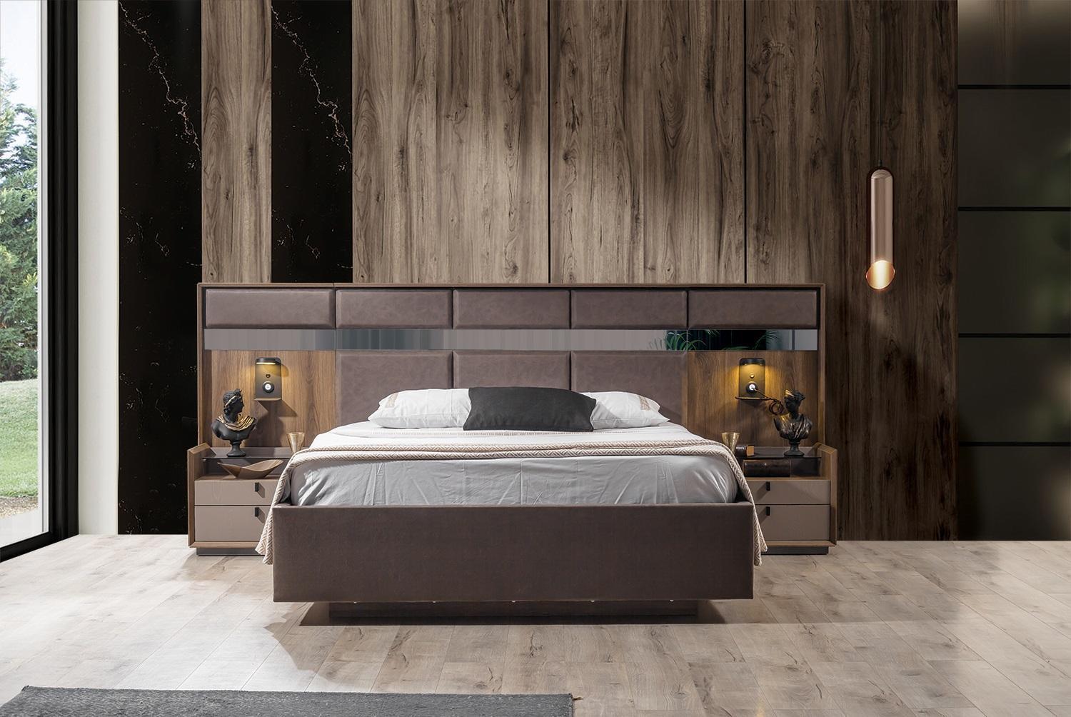 Luxuriöses Schlafzimmer Set Braunes Doppelbett 2x Nachttische 3tlg Neu