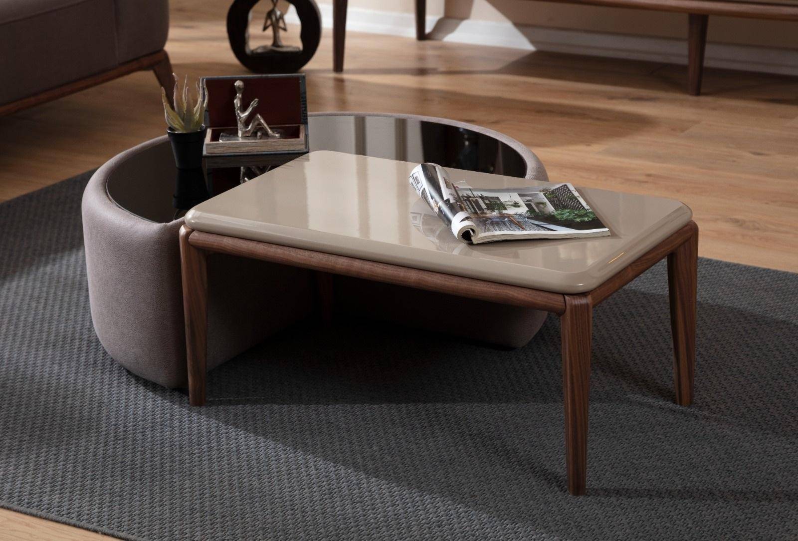 Modernes Couchtisch Set Halbrunder Tisch Polstertisch Wohnzimmer Tisch