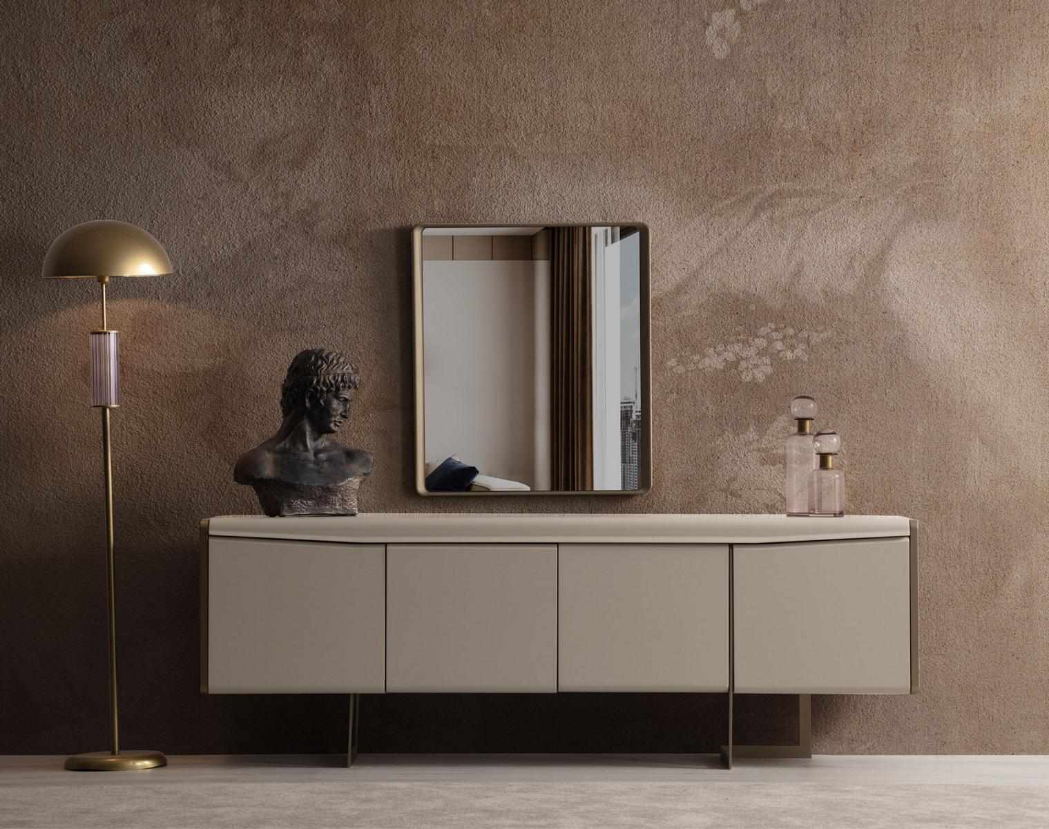 Beige Esszimmer Anrichte Rechteckiger Spiegel Stilvolle Holzmöbel 2tlg
