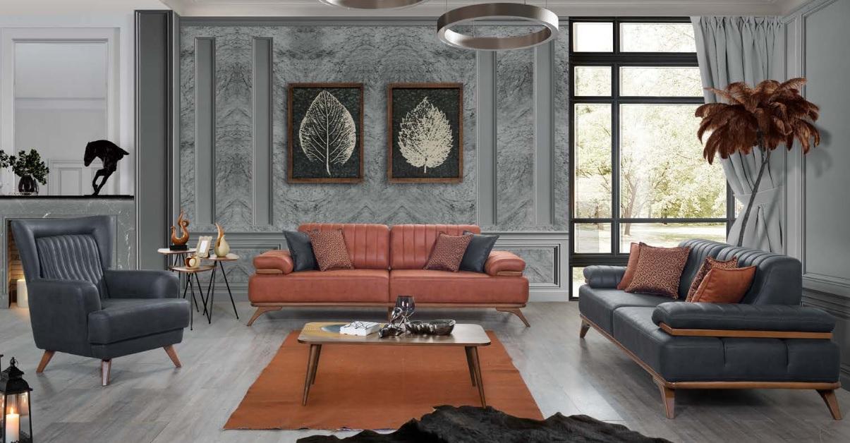 Designer Wohnzimmer Garnitur Kunstleder Sofas Ledersessel 3tlg Möbel Set