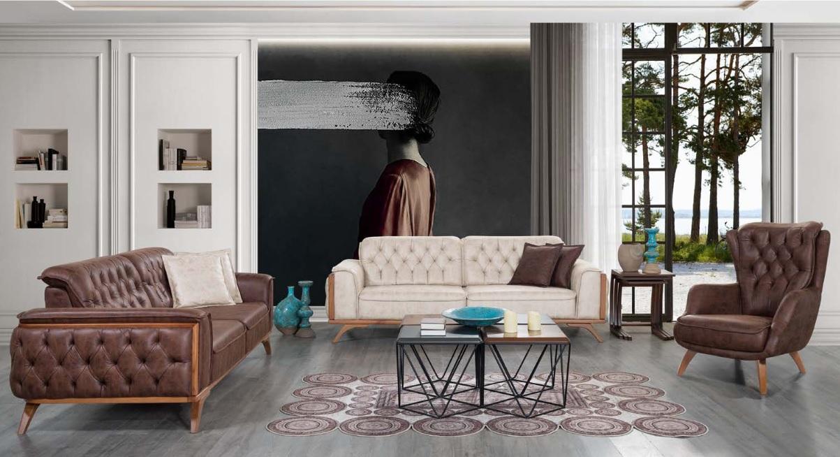 Chesterfield Kunstledergarnitur Moderner Dreisitzer Designer Sessel 3tlg