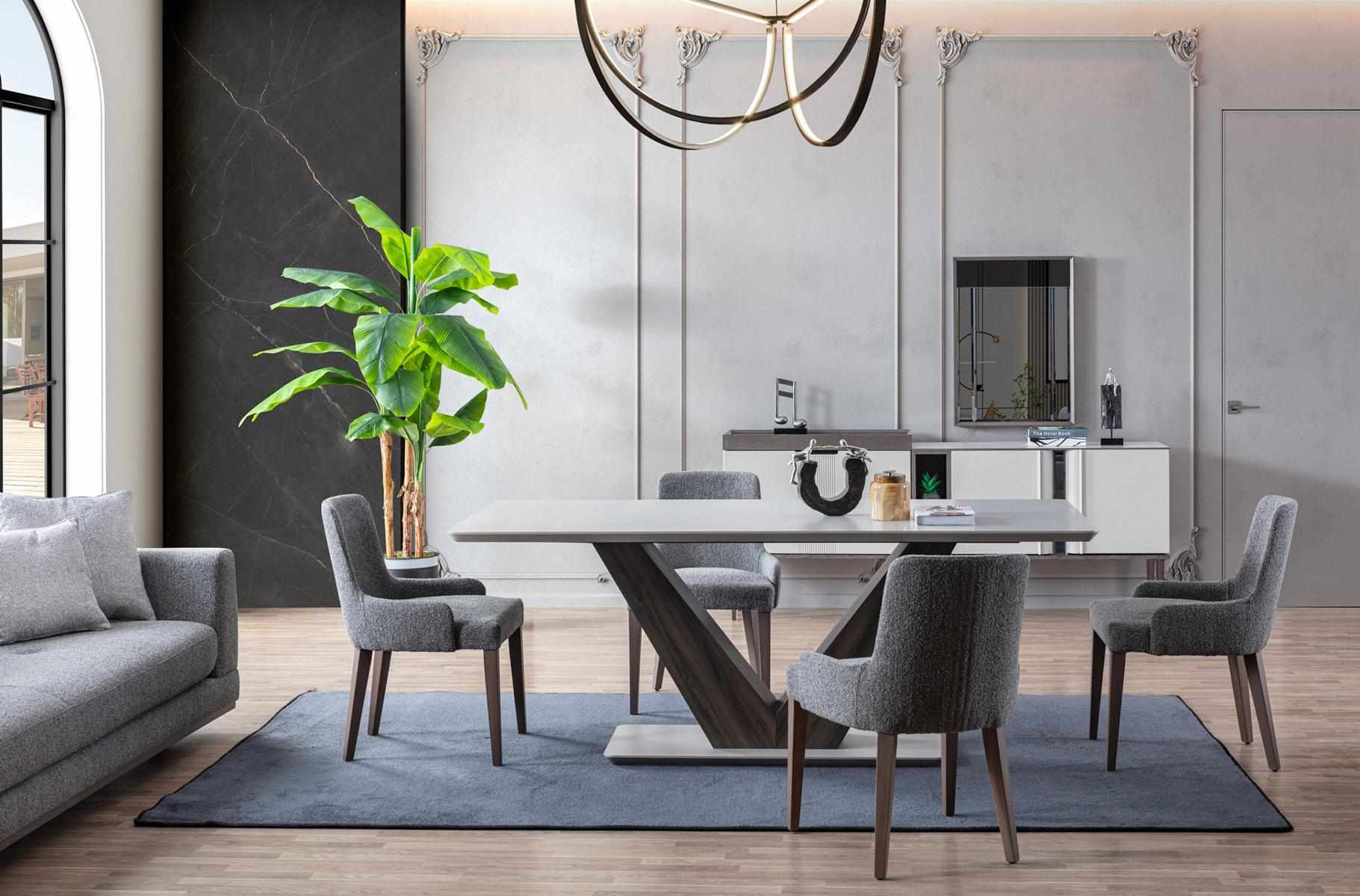 Luxus Esszimmer Set Esstisch 4x Stühle + Anrichte mit Spiegel Neu Set