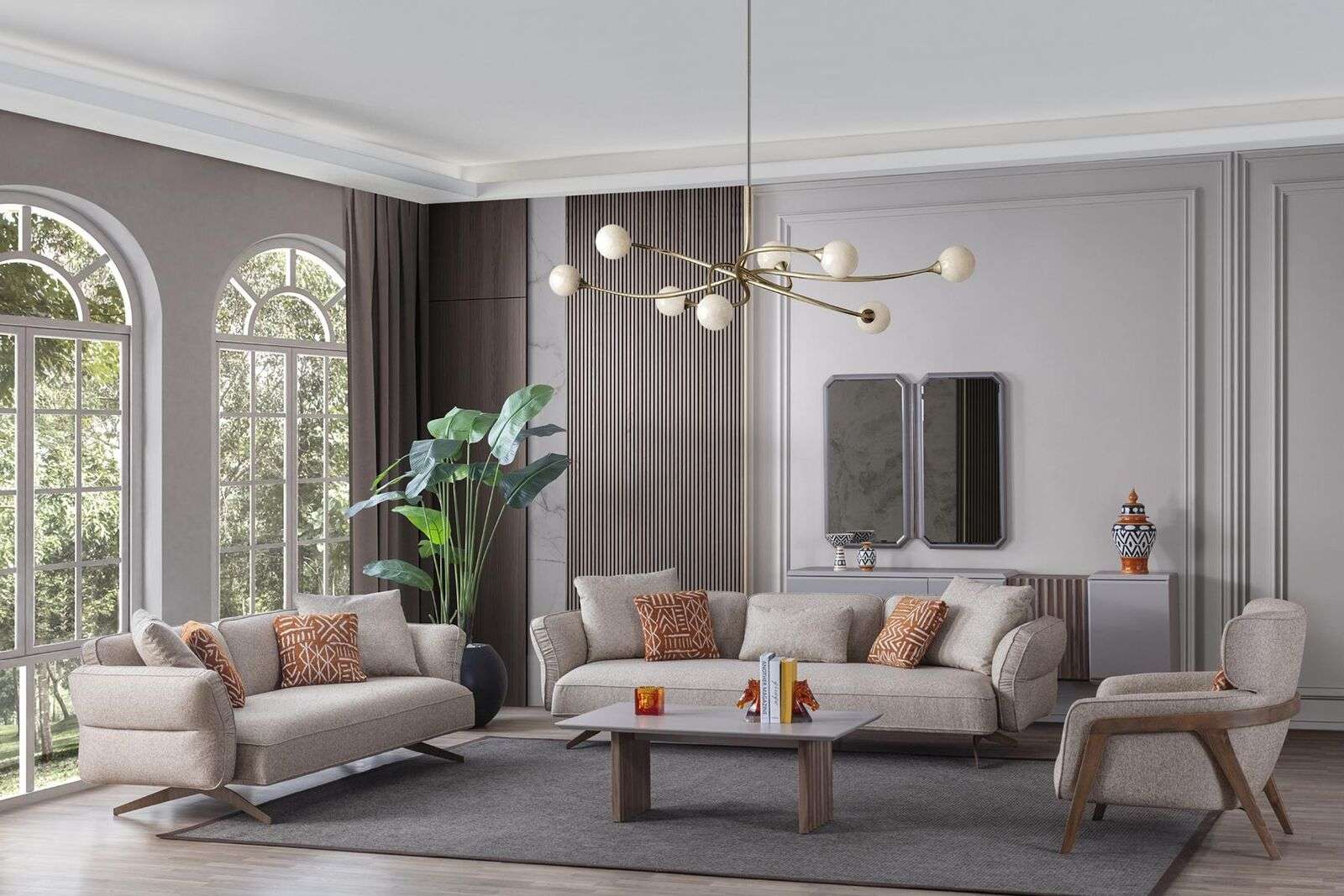 Luxus Modern Wohnzimmer Set 4tlg. 4+3 sitzer Sessel und couchtisch neu