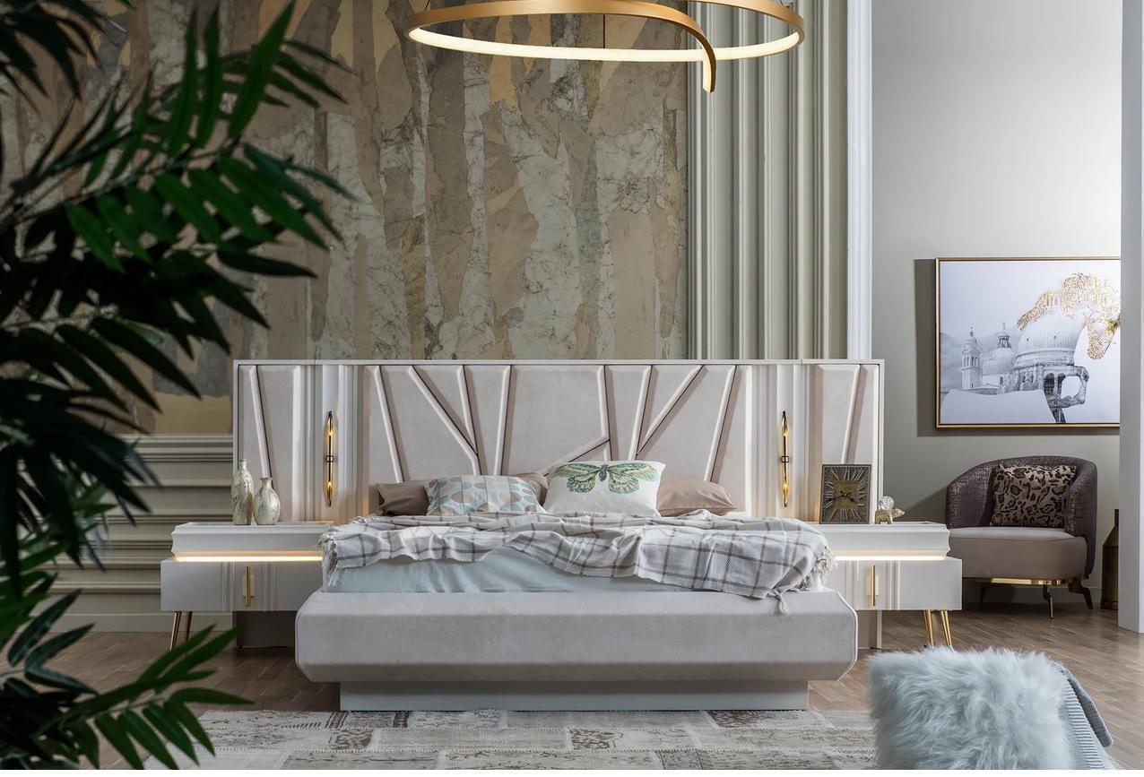 Schlafzimmer Set Luxus Komplettes Bett +2x Nachttische 3tlg. Modern Set
