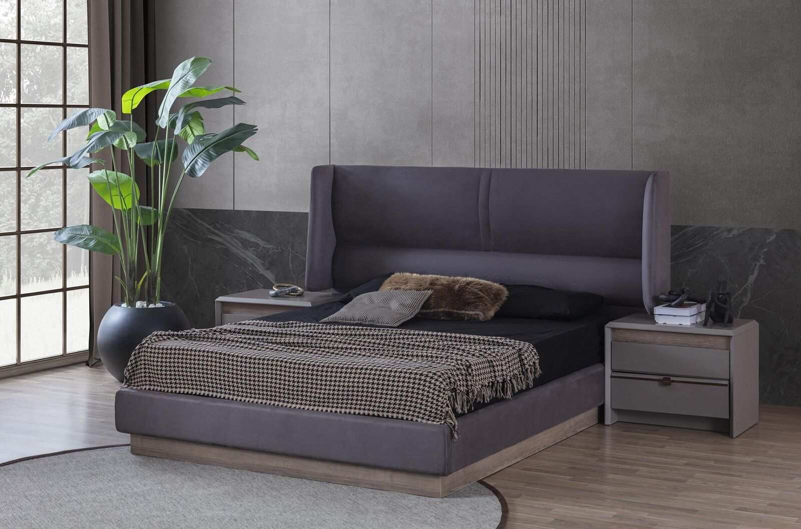 Schlafzimmer Set Luxus Komplettes Bett 2x Nachttisch Modern 3tlg Neu
