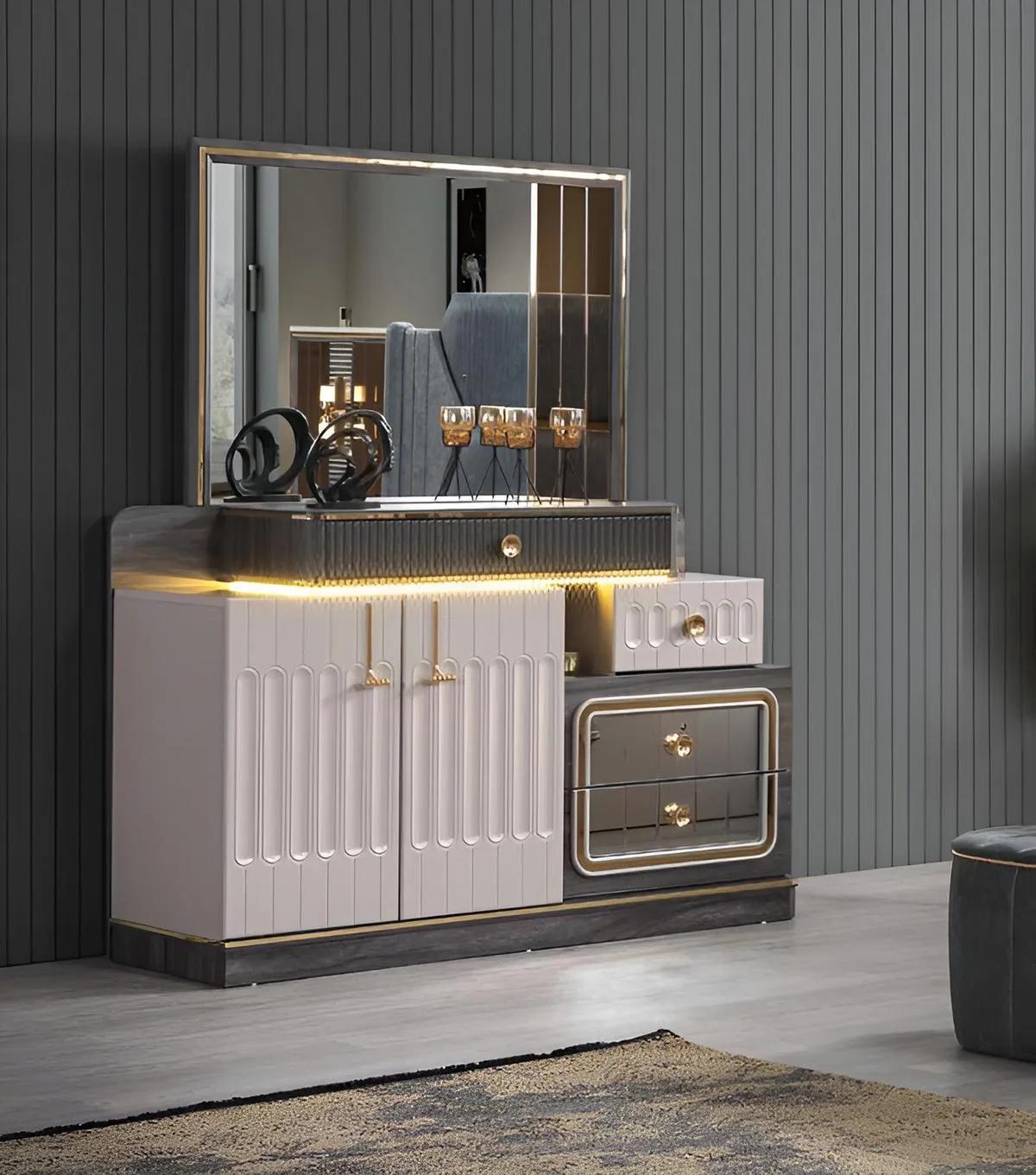 Kommode Spiegel Luxus Konsole Sideboard Design Schlafzimmer Kommoden