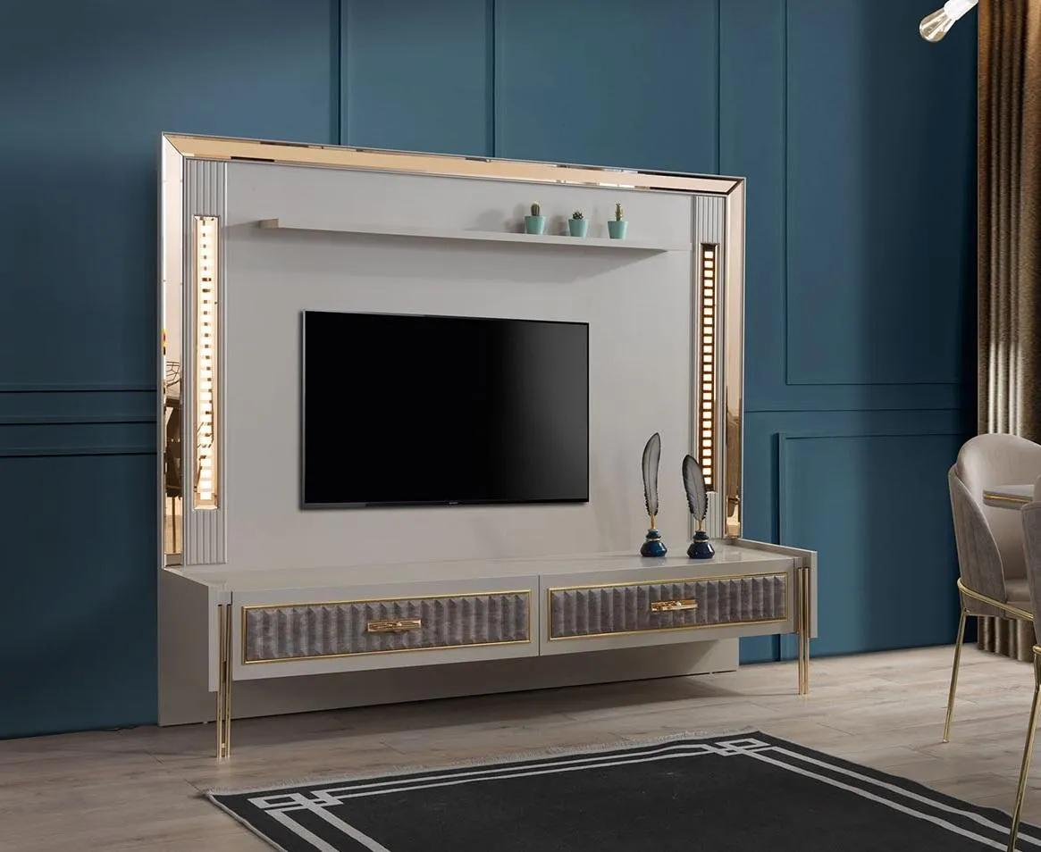 Designer TV Wand Luxus Möbel in wohnzimmer Beige rtv Fernseher Wand