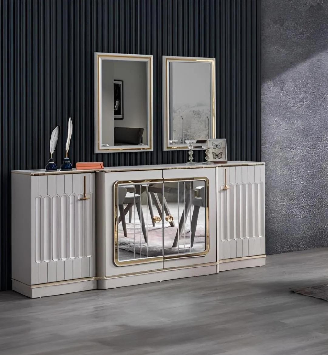 Modernes Sideboard mit 2x Spiegeln Designer Luxus Wohnzimmer Möbel