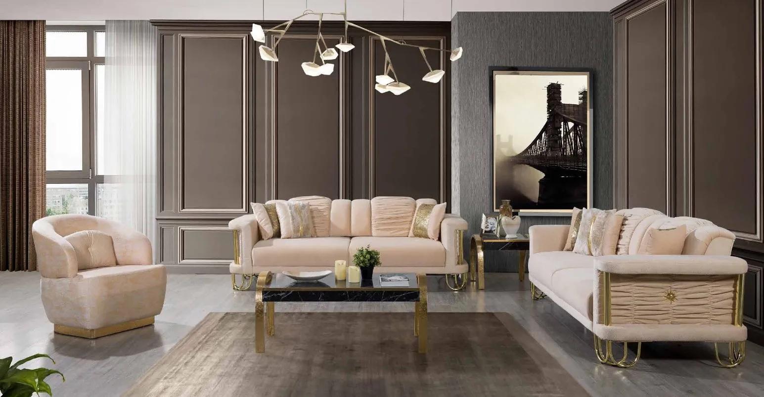 Moderne Beige Sofagarnitur 3+3+1 Sitzer Designer Polstersessel Möbel