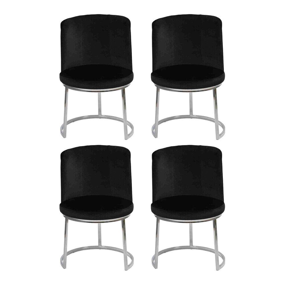 Schwarzer Designer 4x Stühle mit Edelstahlfüßen Moderne Esszimmerstühle