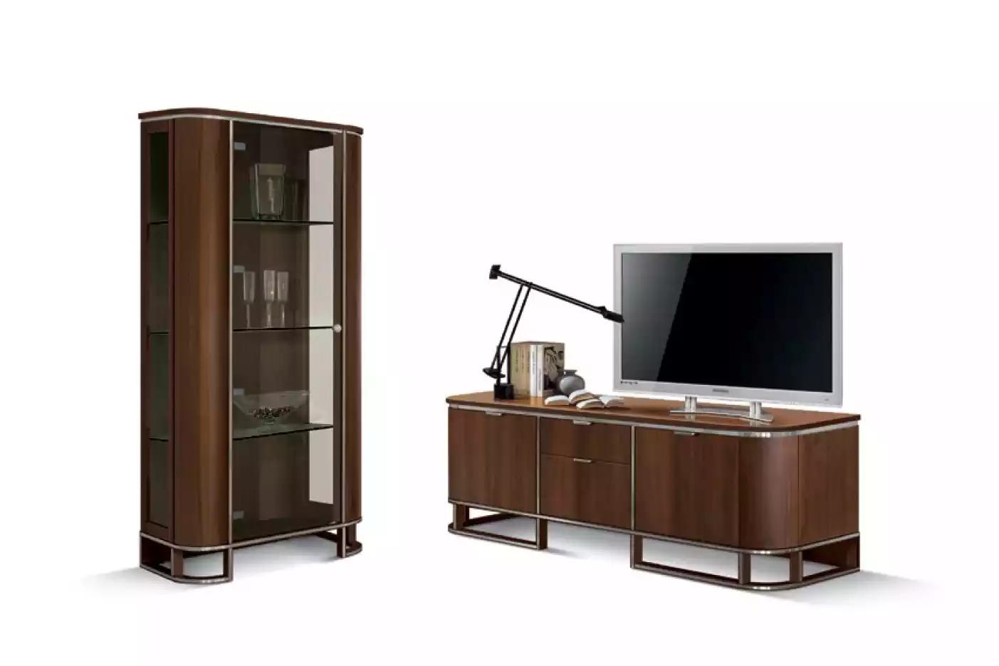tv Ständer Fernseher Wand Wohnwand Lowboard Braun Hochglanz Vitrine