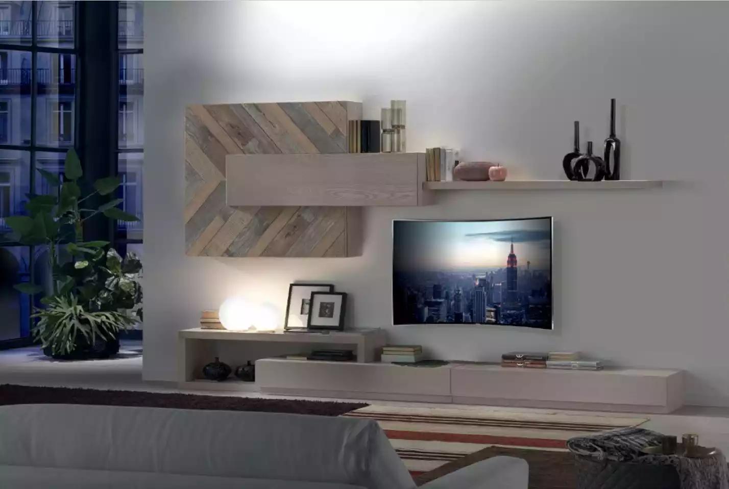 Wohnwand TV-Ständer Wandregale Wohnzimmer Luxus Lowboard Grau Neu