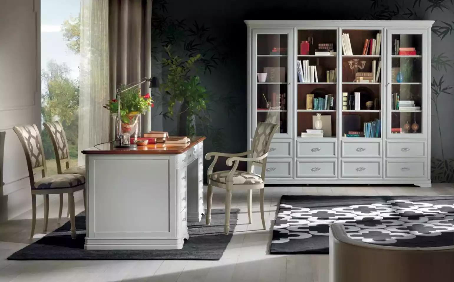 Schreibtisch Bücherregal 2x Stühle Regal Holz Schrank Weiß Schrank