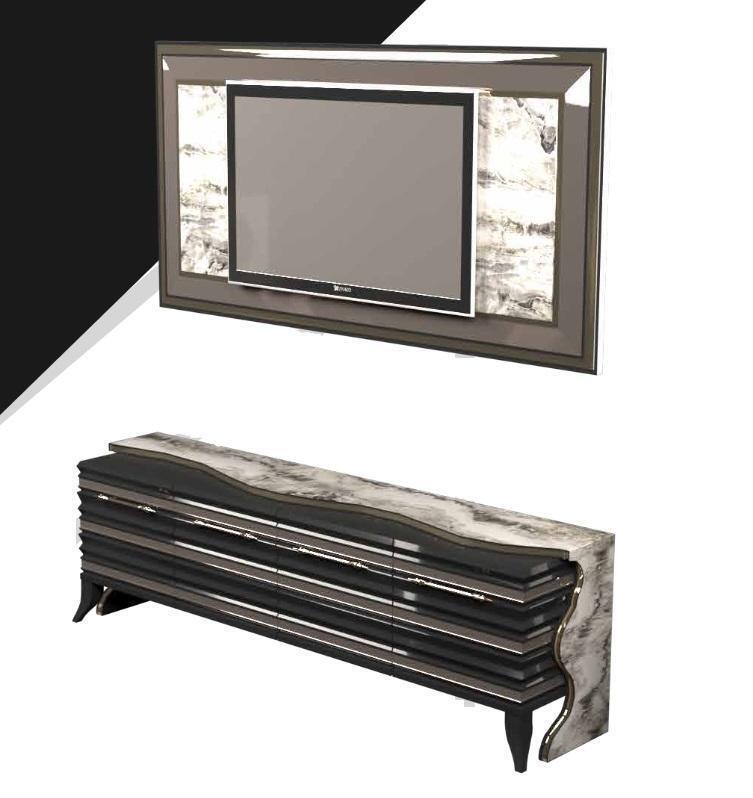 Exklusives Sideboard mit Fernseher Paneel Wohnwand Kommode Lowboard rtv 2tlg