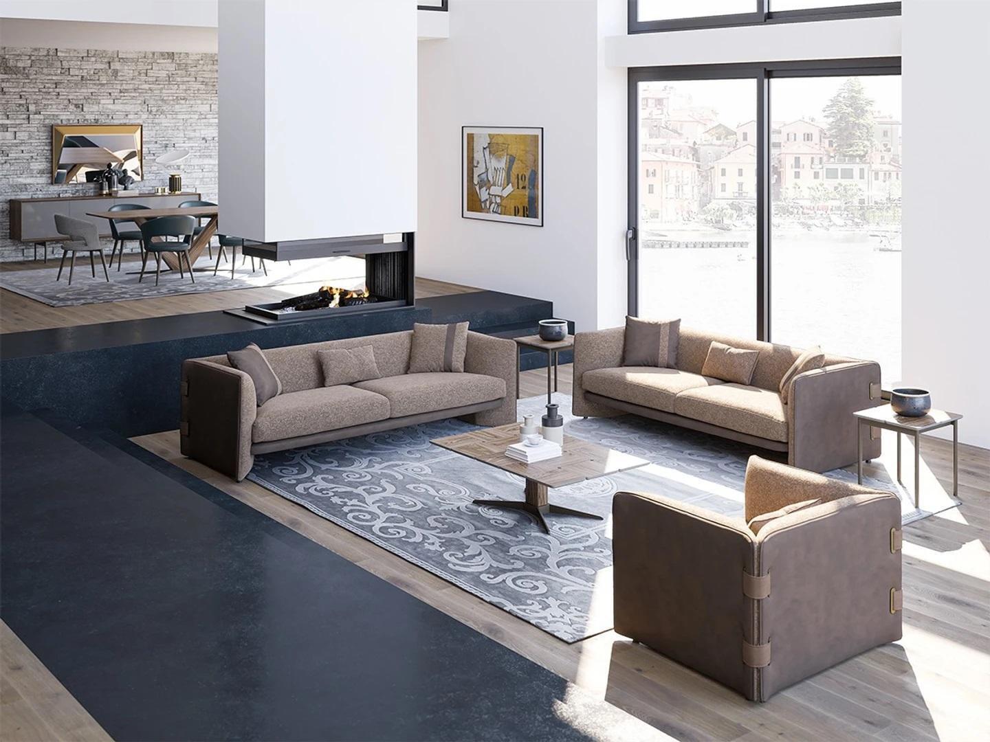 Design Luxus Wohnzimmer 6tlg Garnitur Polstermöbel Einrichtung Dreisitzer Sofas