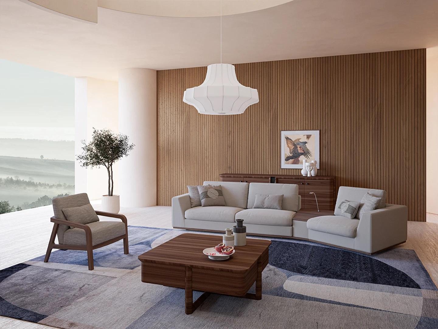 Polstermöbel Sofa Couch Dreisitzer Wohnzimmer Design Sessel Holz Textil