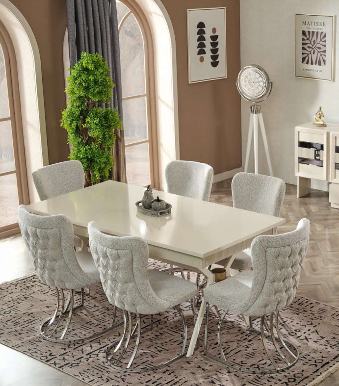 Esstisch mit 6x Stühle Esszimmer Komplett Set Modern Design Holzmöbel