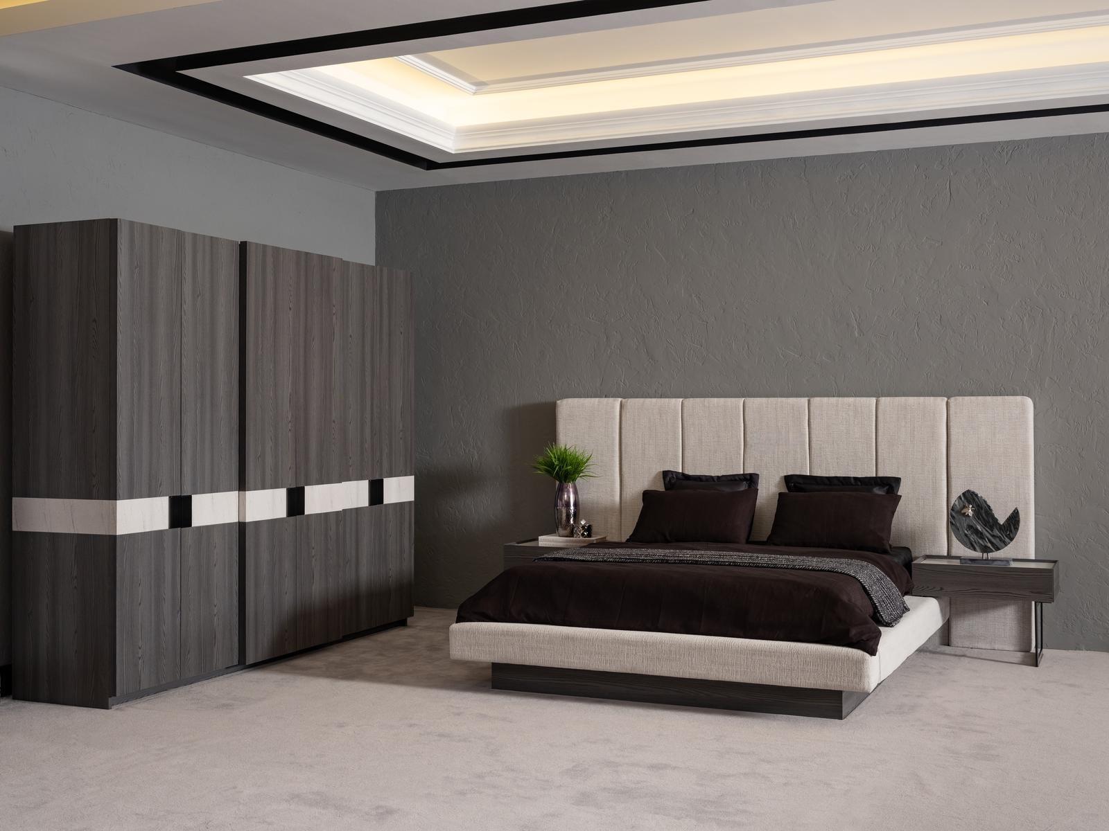 Modern Designer Schlafzimmer Set mit Bett, Nachttische und Kleiderschrank 4 tlg.