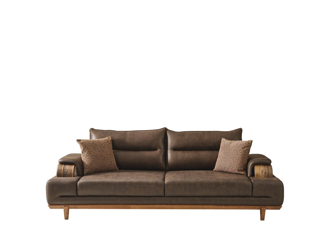 Stilvolle Braune 3-Sitzer Sofa Gepolstert Wohnzimmer Möbel Luxus Sitzer