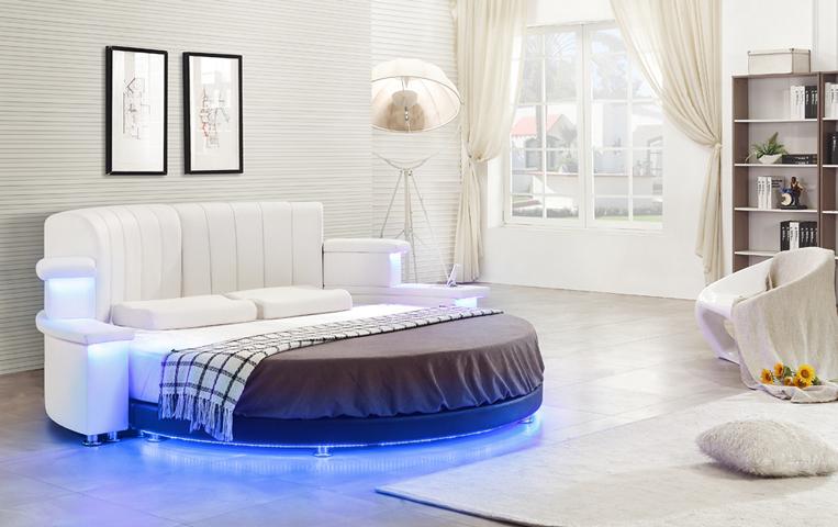 Rundbett mit LED-Beleuchtung Modernes Schlafsofa Beige Design Schlafzimmer