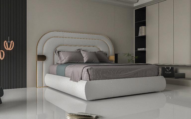 Luxus Graues Bett mit Gold Akzenten Modernes Design und Gepolstertes Kopfteil