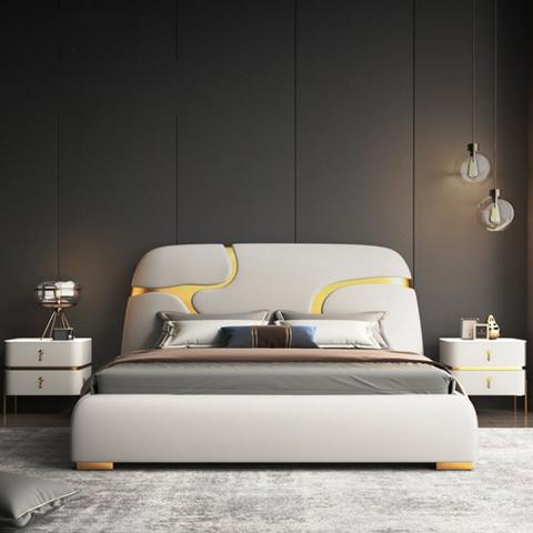 Designerbett Grau Gold Modernes Polsterbett Luxus Schlafen Eleganter Stil Look