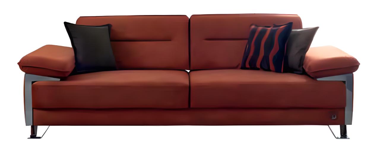 Sofa Terrakotta Stoff Modern Chromfüße Komfort Couch Wohnzimmer Stil 3-Sitzer