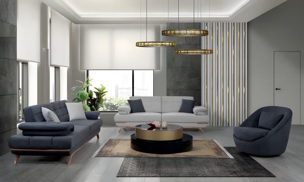 Design Sofa Set Wohnzimmer Polster Garnitur Grau Blau Modern 3+3+1 Elegant