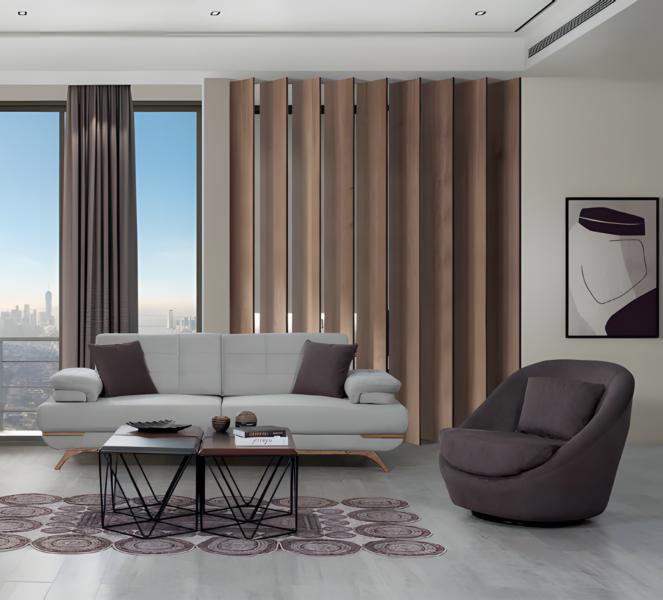 Design Sofa Set 3+1 Grau Braun Polster Lounge Couch Wohnzimmer Modern Holzfüße