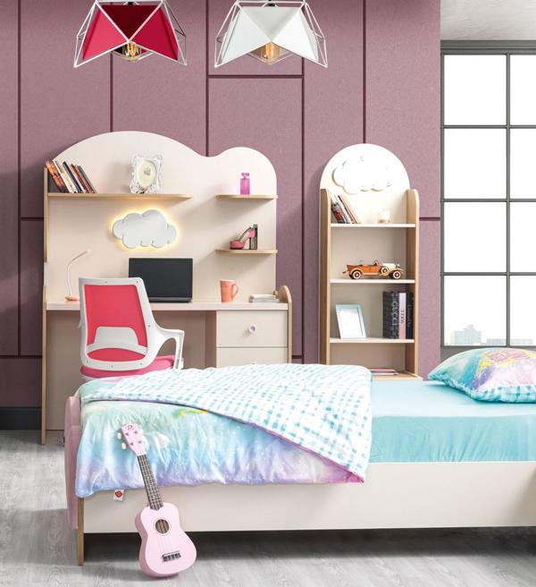 Rosa Möbelset aus Holz für Mädchenzimmer mit Bücherregal