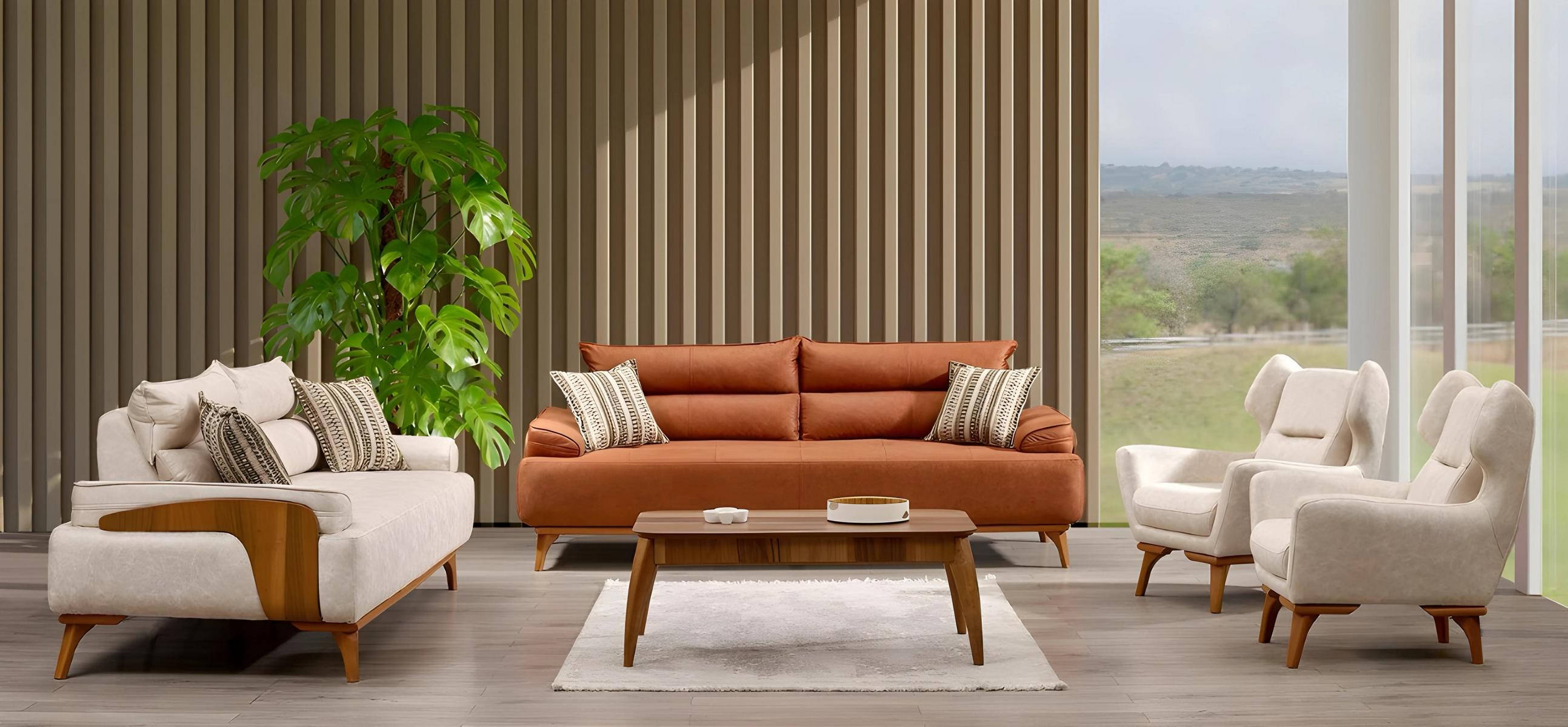 Moderne weiße Stoffsofa-Garnitur aus Holz für Wohnzimmer