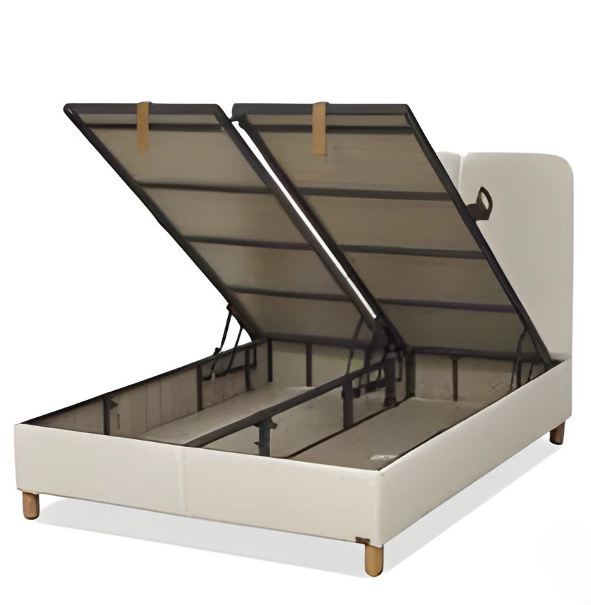 Weißes Holz-Textil Bett im minimalistischen Design