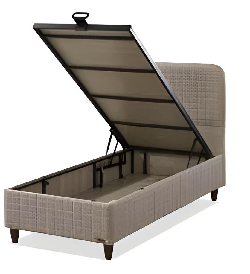 Beige Textil-Holz Bett im eleganten Design