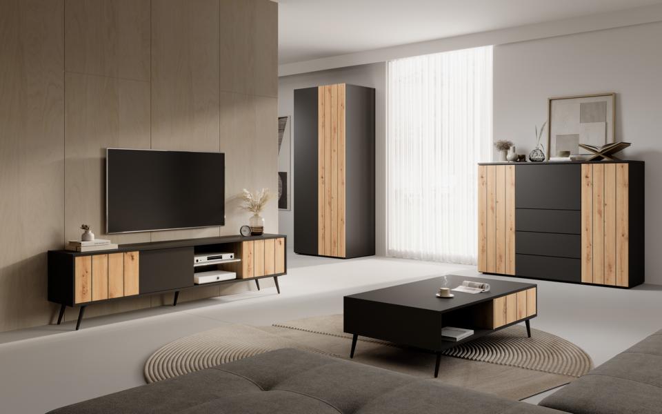Wohnzimmer Holzmöbel Couchtisch Modern TV-Lowboard Luxuriöses Schrank Set 4tlg