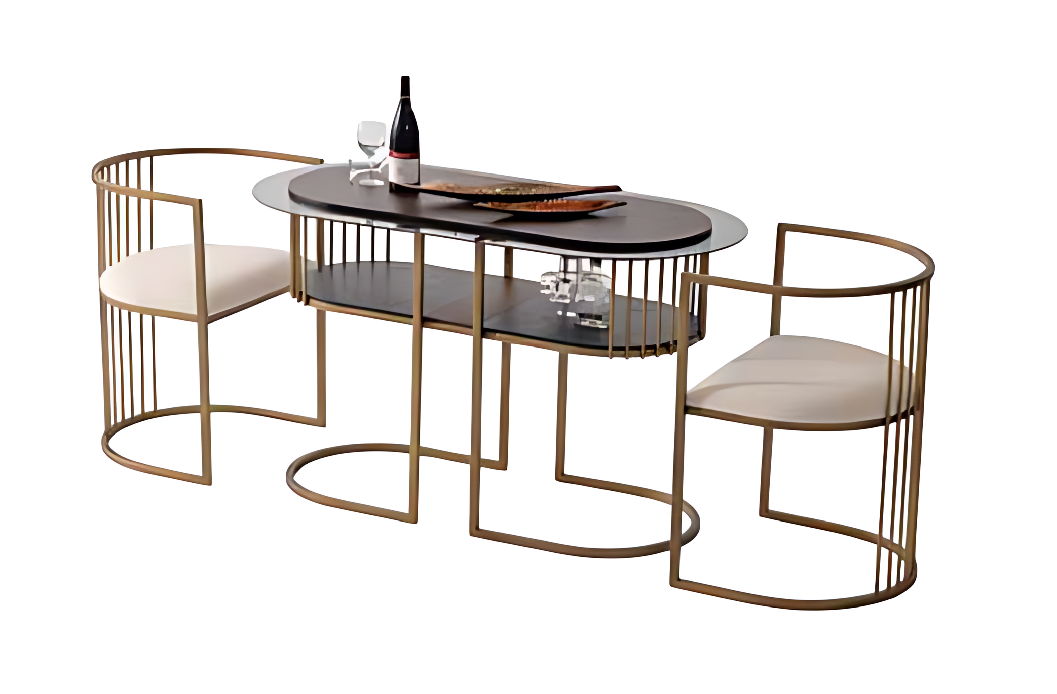 Schmaler Ovaler Tisch Seitentisch mit Sessel Bistro Restaurant Möbel 3tlg