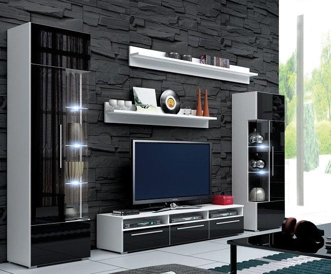 Wohnwand Wandregale Komplett Wohnzimmer TV-Lowboard Vitrine Set 5tlg