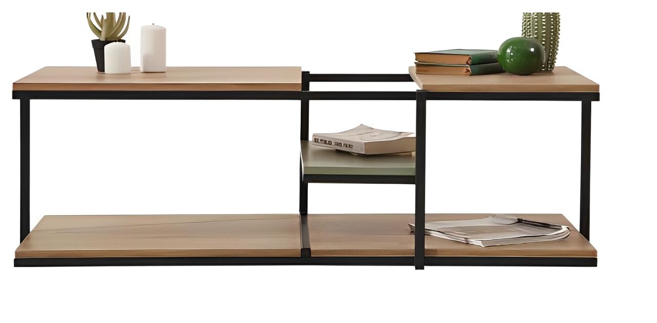 Design Couchtisch Braun – Metall-Holz Kombination, 120×55 cm