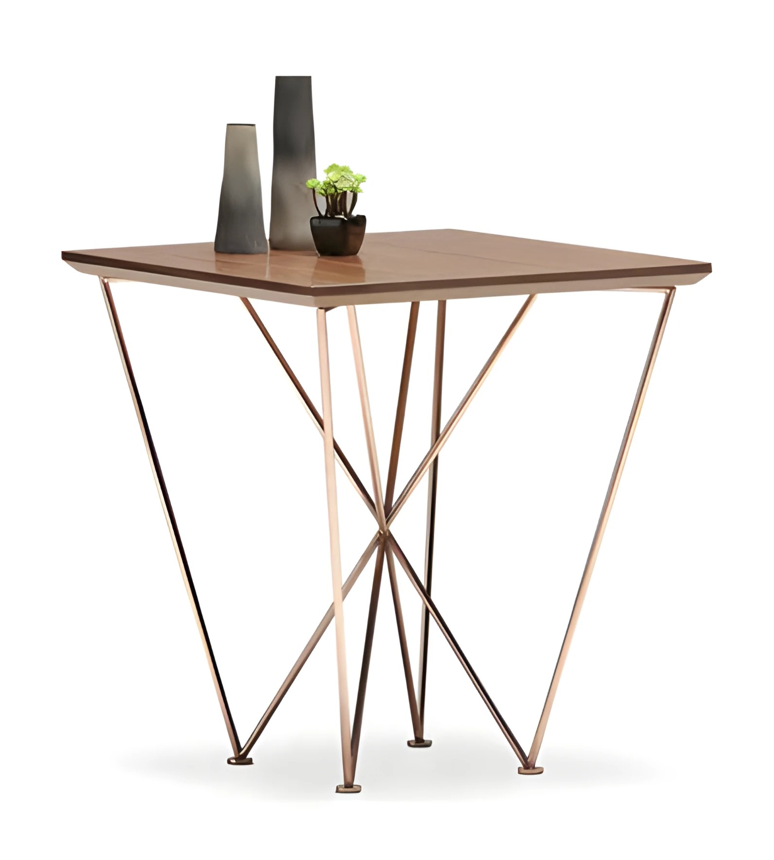 Design Beistelltisch Modern Quadratisch Braun & Gold Metall