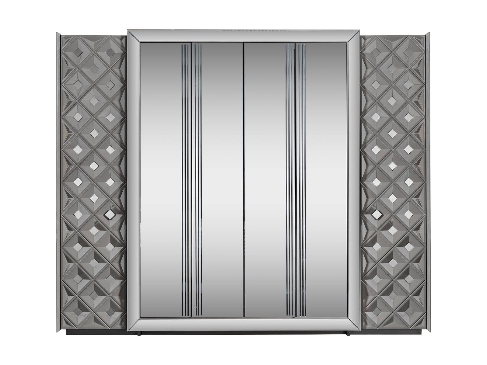 Grauer moderner Kleiderschrank aus Holz mit großem Stauraum