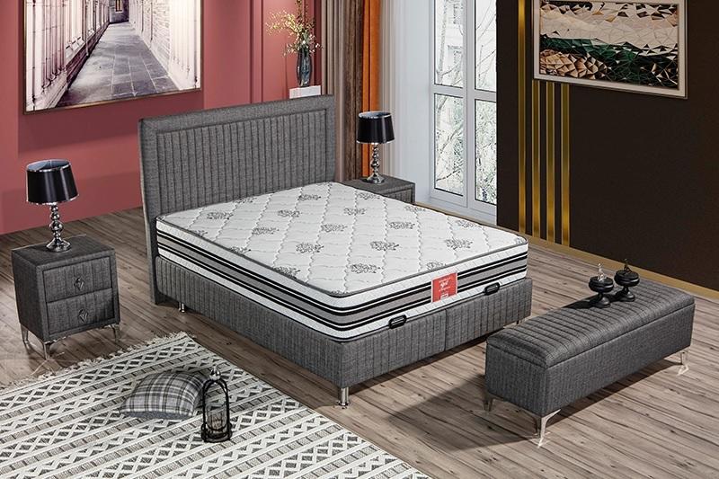 Modernes graues Bett mit Matratze aus Textil und Edelstahl