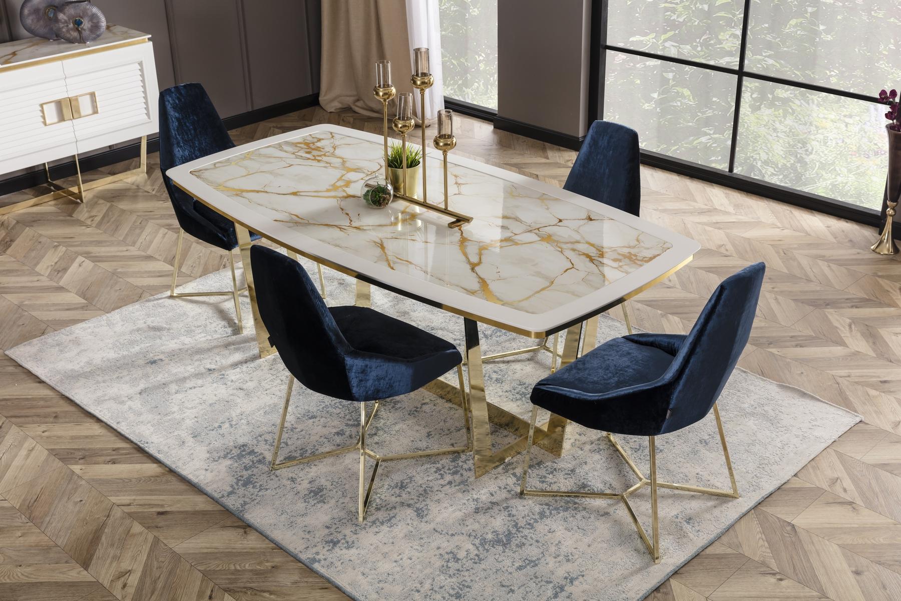 Weißer moderner Esstisch aus Holz und Metall