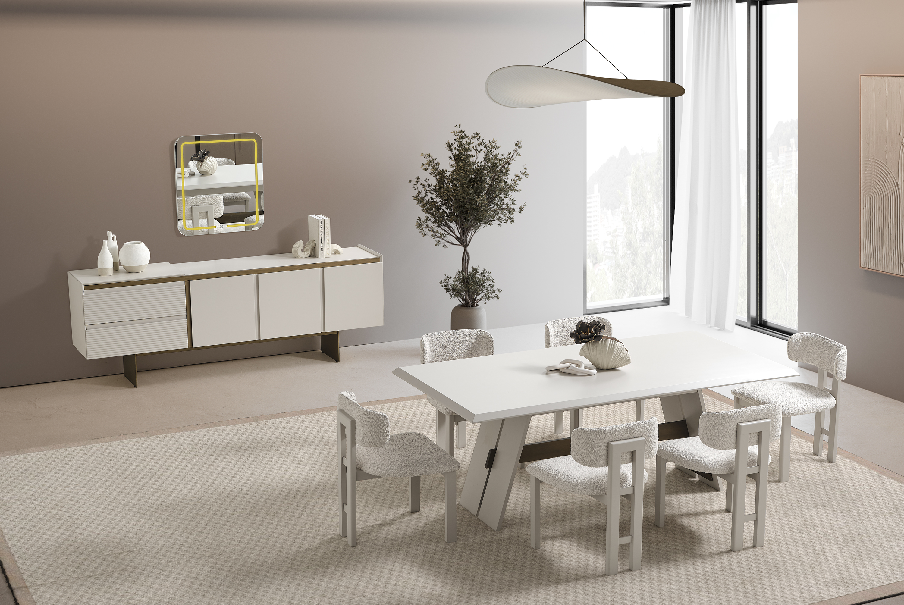 Elegantes Esszimmer-Set aus Holz in Beige mit Esstisch, Stühlen