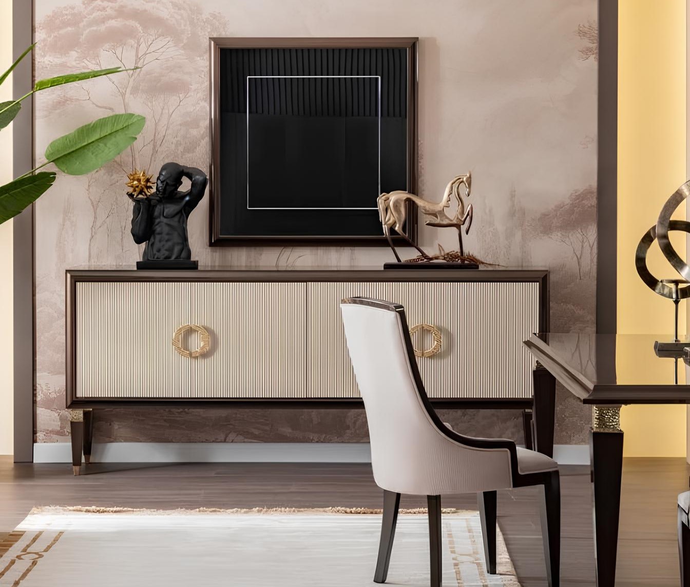 Stilvolles Sideboard mit passendem Spiegel für elegantes Ambien