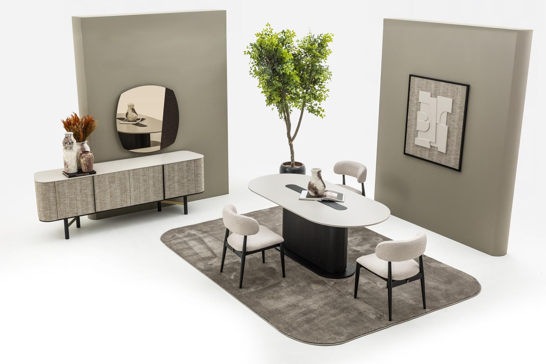 Elegantes Esszimmer Set aus Holz in Beige mit Tisch, Stühlen